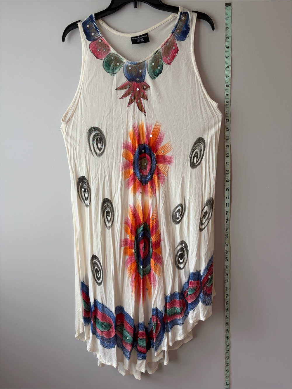 Cream Boho Sunburst Sleeveless Tunic Dress - Unknown Brand